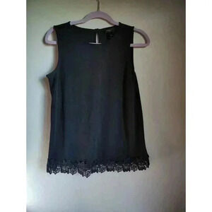 Ann Taylor Black Top With Bottom Flower  Lace Sleeveless Size MP  Whimsigoth